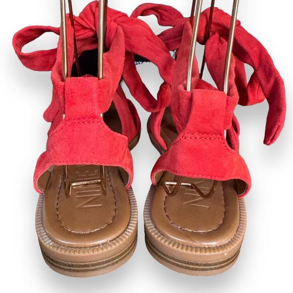 Nine West Xameera Red Suede Ankle Tie Flat Braided Toe Sandals Size 8 NEW NO BOX - Picture 9 of 11